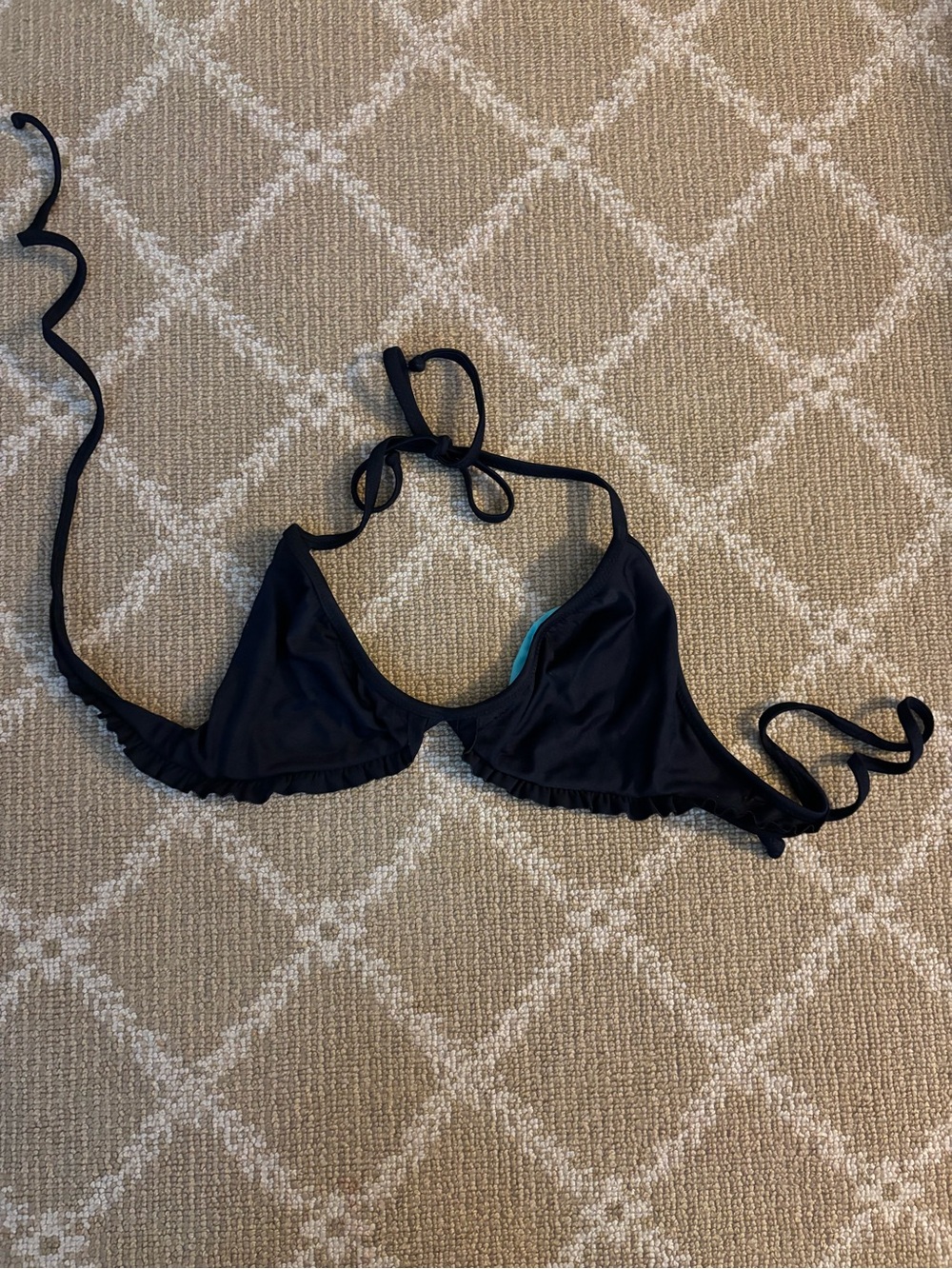 J Crew Black Ruffle Trim Women's Bikini Top